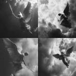 **archangel without sword falling in sky black and white photography** - <@819073620625981460> (fast)
