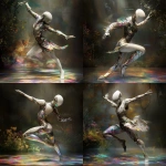 **<https://s.mj.run/kPsGh_-KWJ0> <https://s.mj.run/-qquprwLscw> futuristic android manneqin dancing, white latex armor, leviathan landscape lithograph imagery, enigma, double exposure, dark backgrpund, holographic ink prismatic pastoral pointillism, ar 5:7 --profile s4f9d7g --v 6.1** - Variations (Strong) by <@1071135204846096475> (fast)