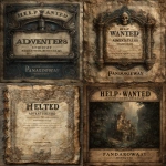 **medieval help wanted poster. "HELP WANTED" at the very top, and "ADVENTURERS REQUIRED" directly beneath that. Blank space in the center for private details. "PANDORAS HIDEAWAY" at the bottom. --s 750 --v 7.0** - <@337764771497508866> (turbo)
-# Create, explore, and organize on [midjourney.com](<https://midjourney.com/imagine?from_discord=1>)