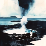 **fumarole eerie painting with a color scheme of monochromatic black and white with a pop of Color. The painting uses cross-hatching and palette knife techniques, inspired by analog horror, grunge Polaroids, ukiyo-e and retro Japanese horror. The mood is mysterious and unsettling --p v95am5p --niji 6 --raw** - Image #1 <@948741381743083580>