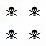 **a simple illustration logo of a skull and cross bones where the skull is a lightbulb and the crossbones are thin symmetrical lightning bolt symbols --v 7.0** - Variations (Subtle) by <@340952336275079170> (fast)