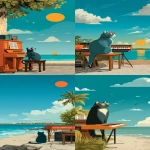 **fluvioglacial cat on synthesizer, sunset beach --ar 131:284 --v 7.0 --s 750 --sref 879311216** - <@692320895171166238> (fast)