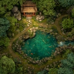 **a tabletop vtt battlemap. Gridless. a hidden japanese kami shrine in a forest. a pool with carp and lilypads. a small stone shrine. Foundry roll20 style vtt map** - Image #4 <@607670360539660330>