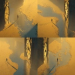 **A surreal landscape where shadows stretch across an empty floor, a human figure walking beside a giant antique clock with its hands entwined around their stride, a river flowing backwards with ripples forming footsteps, time bending like liquid light, ethereal atmosphere, soft golden glow, mystical and contemplative mood, cinematic, highly detailed --ar 3:2** - Variations (Strong) by <@876267919003238460> (fast)
-# Create, explore, and organize on [midjourney.com](<https://midjourney.com/imagine?from_discord=1>)