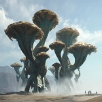 **alien race that inhabits moonstone, alien architecture --chaos 10 --ar 2:1 --raw --stylize 50 --v 7.0** - Image #1 <@1284320694003433522>