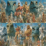 **A classic 1980's sci-fi movie poster where giangantic kaiju are fighting gigantic robots piloted by humans. The kaiju are mostly sky blue and olive in color. The kaiju have large eyes and hardened scales covering their bodies. The kaiju come in many shapes and sizes but they are all gigantic. The robots are brightly colored. The robots have swords, guns, lasers, and rockets as weapons. The battlefield spans the entire cosmography of several solar systems. --ar 16:9** - Variations (Strong) by <@314960713737175041> (fast)
-# Create, explore, and organize on [midjourney.com](<https://midjourney.com/imagine?from_discord=1>)