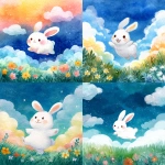 **A colorful and bright fairytale-style illustration, a large cute white rabbit smiling and hopping in the center, background with blue sky and fluffy clouds, green meadow with blooming flowers at the bottom, soft watercolor texture, gentle line art, cheerful and warm, in the style of a Japanese children's picture book cover, square format, suitable for a music album jacket** - <@1212945075831836692> (relaxed)
-# Create, explore, and organize on [midjourney.com](<https://midjourney.com/imagine?from_discord=1>)