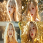 **Blond hair korean young women, gold, happy, pretty, cute --v 6.1 --ar 16:9** - <@1136199270224117860> (fast)