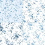 **seamless pattern, vintage toile de Jouy style, soft pale blue delicate florals and botanical sprigs scattered on white, romantic, elegant, seamless repeat, no text --tile** - <@437878260013989888> (relaxed)