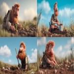 **high resolution pixar styled image of a red-bearded smiling scottish man in a kilt planting seeds in the ground on a bright day in Scottland --ar 16:9** - <@1108137556798873734> (fast)