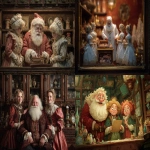 **danta claus with his femaale assistents in his opalized wood cabinet --ar 7:5 --v 7.0 --raw** - <@1071135204846096475> (relaxed)