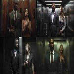 **A well-dressed Black man in a modern elevator wearing a sharp business suit, standing calmly, while a white woman beside him clutches her purse tightly with a fearful expression, tense atmosphere, cinematic realism, dramatic lighting, photojournalistic style, high detail, editorial photography --ar 16:9 --v 6.0 --raw** - <@1273779388386770994> (fast)