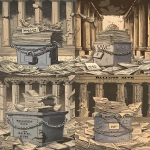 **A stylized editorial cartoon in 9:16 format. Show a traditional ballot box wrapped clearly labeled "BALLOTS" in heavy chains and a large padlock, surrounded by tall stacks of official-looking papers labeled "SAVE Act," "ALEC" and "EIN" The ballot box should be front and center and designed in a classic metallic or wooden style with a visible slot. Background should include crumbling courthouse columns or an empty government rotunda. Cartoon style, clean lines, halftone shading, subtle tan background, inspired by Matt Wuerker. Emphasize symbolism and visual clarity --ar 9:16 --cref <https://s.mj.run/M3PRV1uWkZ4> --s 50 --v 6.0 --raw** - Remix (Strong) by <@925081513199017995> (fast)