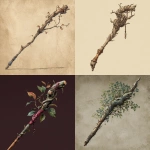 **quarterstaff made from the gnarled branch of an ent, in the style of dungeons and dragons item illustration** - <@878478340170866709> (fast)