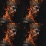 **A wide, front-facing oil painting portrait of a king wearing an awe-inspiring, intricately detailed welding crown adorned with ancient symbols and shimmering jewels that seem to pulse with inner fire. His full face, chest, and upper torso are visible. The left side of his face and shoulder are consumed by vivid, almost supernatural flames ethereal and alive casting dynamic, flickering light that dances wildly across his skin and armor. The flames subtly form ghostly shapes of angels and souls rising, blending spiritual mysticism with raw elemental power. A bold, cracked ash cross, textured like burnt wood and glowing faintly with silver embers, is emblazoned on his forehead a stark symbol of humility, mortality, and divine purification. His expression is calm yet fervent, eyes burning with inner fire and transcendent wisdom, embodying spiritual strength, sacrifice, and rebirth. The dark, textured background pulses with smoky shadows and faint celestial constellations, as if the universe itself watches this sacred moment. Rendered in rich, detailed soft oil brush strokes that give the skin a warm glow, the flames a mesmerizing flow, and the crown a regal grandeur blending hyperrealism with a visionary, almost mystical atmosphere full of emotional intensity and symbolic depth. --v 7.0** - Variations (Region) by <@1097374443979935885> (fast)
-# Create, explore, and organize on [midjourney.com](<https://midjourney.com/imagine?from_discord=1>)
