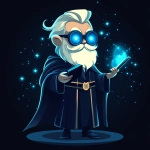 **Futuristic legal wizard mascot, glowing blue eyes, wearing a judge robe mixed with a wizard cloak, holding a digital scroll and a smartphone, cartoonish but clean, high-tech magical vibe, flat design - vector art --s 250** - Image #1 <@844314166369583134>