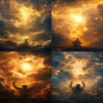 **Cinematic gospel art of golden light breaking through storm clouds to illuminate a humble man praying with hands raised, symbol of faith and persistence, vertical --ar 9:16 --v 6.0** - <@1168199596506366233> (fast)