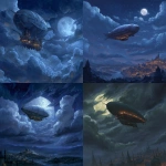 **digital art, fantasy art, D&D Eberron, airship flying over Sharn in the moonlight, cloudy night** - <@882568318530232330> (fast)
-# Create, explore, and organize on [midjourney.com](<https://midjourney.com/imagine?from_discord=1>)