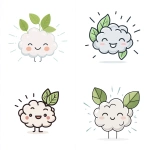 **A cute, simple flat vector illustration of a smiling cartoon humans brain with a happy face and blushing cheeks. The brain has clean, rounded lines and a pair of green leaves attached to it, symbolizing health and nature. Radiating lines around the brain emphasize its cheerful and energetic vibe. White background.** - <@1100010158496686091> (fast)