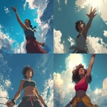 **low angle camera view, a character illustration, a black young muscular woman, she is looking to the sky and trying to reach out the clouds --ar 4:3** - <@942102369683001474> (fast)
-# Create, explore, and organize on [midjourney.com](<https://midjourney.com/imagine?from_discord=1>)