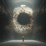 **cinematic. In a futuristic server room, a man looks closely at a single iris that has bloomed within a crack in a server. He is puzzled. Prophetic iris --s 750 --v 7.0** - Image #2 <@1071135204846096475>