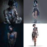 **fantasy concept character, there is a hole in her chest and you can see her heart and inside of her chest there are spiderwebs, she looks sad, she has short black hair with blue strikes, wearing rags and gladiator heels --v 7.0** - <@450898678975168513> (fast)