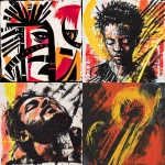 **Music graphic design block print with crayon / brushstrokes. Depicting an image of angelo love. The overall style is very abstract and minimalist tribal with a lot of energy --v 6.1** - <@886913816171008040> (fast)