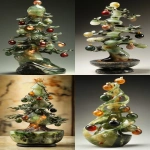 **a bonsai Christmas tree netsuke, made of translucent jade and granite with gemstone ornaments, incredibly intricately detailed, realistic --no frost --ar 4:7 --seed 3524799916 --style raw --personalize j71c6gx --stylize 35 --q 2** - <@682059907310157871> (fast)