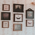 **several mahogany frames of goth aesthetic images hanging on a wallpapered wall, dark academia aesthetic, cottagecore --ar 9:16 --s 750 --p hq1xebf** - Image #1 <@1007106543935823902>