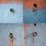 **<https://s.mj.run/ydE3Wc5bF6A> ultra-realistic, HD, minimalist mid shot photo of a soft light blue stone wall, there's a small rectangular hole on the wall and a gray langur monkey sitting on it. subtle film grain, fine texture detail. captured with a Fujifilm 50mm lens. --ar 4:5 --v 7.0** - <@753364602561101955> (fast)