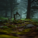 **A weathered gravestone in a dark, moody forest clearing, engraved clearly with "Sam Cortland, beloved." Moss and ivy creeping around the base, the stone slightly aged but still readable. The atmosphere is dark, sorrowful, cinematic with mist in the air and blurred trees in the background. The lighting should be cool-toned and muted, with the same blue-green desaturated vibe as the reference image. --v 6.0 --s 800 --no cartoon, anime, illustration, 3d, doll-like, person, cloak, Sam ghost, text errors --raw --ar 2:3** - Upscaled (Subtle) by <@1244098075421708410> (relaxed)