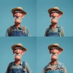 **cartoon character, farmer, wears a futuristic farmers outfit, pixar artstyle --v 7.0** - Variations (Region) by <@798906196995997708> (fast)