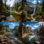 **yosemite nationl park landscape photography, waterfall and trees including --ar 99:128 --q 2 --s 250 --v 7.0** - <@1041437953232212108> (fast)