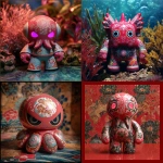 **vinyl toy colourful fierce japanese art yokai octopus man with psychic mind powers of esp and glossy led digital eyes, and many japanese art patterns glossy on a coral reef backgorund --v 7.0** - <@1014981691850371152> (fast)