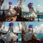 **pirate ship sailing on ocean, woman with lavender hair, white dress, kidnapped by pirates --oref <https://s.mj.run/TS047GDW1LM> --ow 50 --v 7.0** - <@281826490209796096> (relaxed)