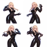 **anime style female ninja, niji style, black glossy bodysuit, blonde hair with bangs and side braids, confident pose, mature anime character, white background, full body, claw machine --niji 6 --s 250** - Variations (Strong) by <@350294944256360449> (fast)