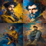 **<https://s.mj.run/pD-mXUe5K9w> millennial generation, oil painting depicting art of a handsome bearded young man, modern day, fashion shoes, Affandi's painting style, full body view, dynamic pose, full body view, millennial generation, fractal patterns, fashionable mens shoes, splashes of blue paint, warm colours, and surrealism. Francesco Solimena style --sref <https://s.mj.run/cSL24lmjarU> --sw 10 --chaos 5 --ar 4:5 --iw 0.3 --v 7.0** - <@988364629556199494> (fast)
-# Create, explore, and organize on [midjourney.com](<https://midjourney.com/imagine?from_discord=1>)