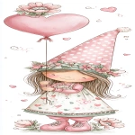 **<https://s.mj.run/86eVZr8er2A> whimsical valentine gnome girl holding a heart-shaped balloon, tall hat with floral trim, sweet smile, soft watercolor style, isolated on a white background, centered, clean simple clipart with no clutter --profile ndjowph --ar 1:3 --v 7.0** - Image #2 <@1327677480533757952>