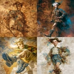 **<https://s.mj.run/pD-mXUe5K9w> millennial generation, oil painting depicting art of a handsome young warrior, modern day, fashion shoes, Affandi's painting style, full body view, dynamic pose, full body view, millennial generation, fractal patterns, fashionable mens shoes, small splashes of blue paint, warm colours, and surrealism. Francesco Solimena style --sref <https://s.mj.run/cSL24lmjarU> --sw 10 --chaos 7 --ar 4:5 --iw 0.3 --v 7.0** - <@988364629556199494> (fast)