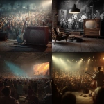 **Create a high-quality ultra-realistic photo background which is colour graded of a 1950s rock and roll concert. Have a large tv / screen on the right hand side near the edge of the picture which you can see the whole screen** - <@1168106068602261574> (fast)