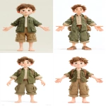 **a cartoon 3d animation of a Neutral base body type of a 19-year-old European boy, short brown hair, wearing a a classic zookeeper outfit, khaki shirt with rolled-up sleeves, matching khaki shorts, barefoot, standing with arms down and arms open, looking directly at the camera, neutral pose and expression, no background, simple and minimal, reference base body suitable for boy and girl --ar 9:16 --stylize 750** - <@409716268476923920> (fast)