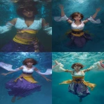 **Female character with face of sea otter, winker, black nose, inspired by Yuna from Final fantasy X, brown bob hair and bangs,odd eye, white sleeveless tops, draping white cloth around forearms with gradation pink edges, yellow obi waist band with embroidery of flower, purple hakama skirt with designated white stain, Photorealistic. Floating in blue water, spreading her arms, mystical scene, dramatic, floating dim light, dynamic angle. Satisfied and relieved expression, featuring emotion. --ar 9:16** - <@1295038533547069462> (relaxed)