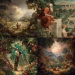 **adam and eve in the garden of eden.** - <@1141055346790645780> (fast)