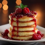 **Sunrise Stack Pancakes: Fluffy stacks drizzled with tart ridge-berry syrup that glitters like dawn. --v 7.0** - Image #3 <@888546328244801596>