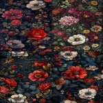 **gothic-inspired dark floral pattern, with moody, dark tones and muted colors, featuring detailed botanical illustrations. --ar 4:7 --v 6.0 --s 250** - <@756269320539209761> (fast)
