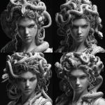 **the beautiful goddess medusa, with detailed realistic snakes as her hair. She will have a determined look in her face. --v 7.0** - Variations (Strong) by <@1238241572940943414> (fast)