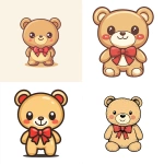 **A cute teddy bear with a bow, vector clipart illustration with simple lines and solid colors, isolated on a white background for children's book illustrations. This design has clear outlines against a pure color background. It features the cute brown bear wearing a red ribbon tie around its neck. The flat shapes and minimalistic design of the cartoon style emphasize its simplicity while maintaining attention to details in the facial expression. --s 250** - <@634079890777440317> (fast)