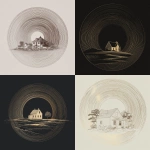 **elegant one-color line art of a house surrounded by circular or spiral lines, symbolizing time, continuity, and trust, minimalist foil print style, calm luxury atmosphere, no people, timeless design aesthetic** - <@1141890881742458911> (relaxed)