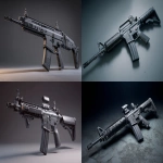 **modern military assault rifle used by the U.S. armed forces, realistic high-detail firearm resting on a neutral surface, matte black finish, modular rail system, tactical design, clean studio lighting, no hands, no people, no firing, no action, technical reference style, sharp focus, ultra-detailed textures, documentary equipment photography, --ar 16:9 --v 7.0 --raw** - <@1316769186084552714> (fast)