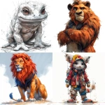 **graffiti Disney fantasy bestiary character , random single full body drawing of a animal, drawn in the style of Kōhei Horikoshi, white background, clean background, empty background, official art , 1animal, stoic character , hyperrealistic random animal character, 2d , character, full body , random single Animal , thick lines, high detail , against a white background --stylize 1000 --v 6.0** - <@1058641560197148712> (relaxed)
-# Create, explore, and organize on [midjourney.com](<https://midjourney.com/imagine?from_discord=1>)